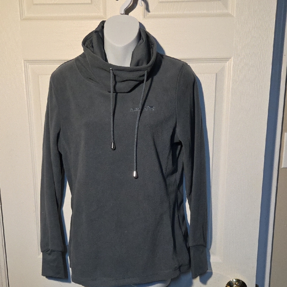 Aerion Women’s Gray Funnel Neck Fleece Sweater with Drawstring Horse Equestrian